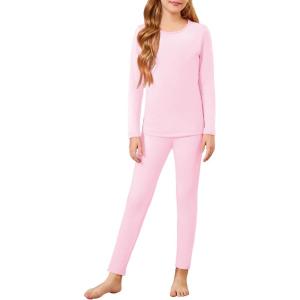 Arshiner Girls Thermal Underwear Set Long Johns Cold Weather Kids Base Layer Top Bottom(Light Pink)