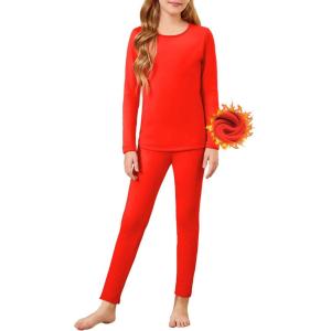 Arshiner Girls Thermal Underwear Set Long Johns Cold Weather Kids Base Layer Top Bottom(Red)