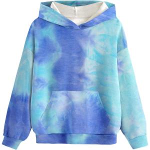 Arshiner Girls Tie Dye Sweatshirts Loose Casual Hoodies Long Sleeve Pullover Hooded Tops With Pockets(Blue & Green)