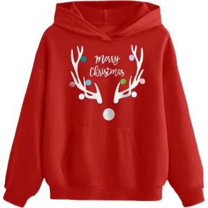 Arshiner Girls Tie Dye Sweatshirts Loose Casual Hoodies Long Sleeve Pullover Hooded Tops With Pockets(Christmas & Red)