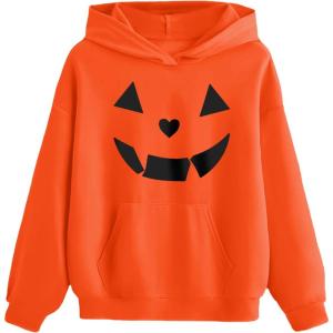 Arshiner Girls Tie Dye Sweatshirts Loose Casual Hoodies Long Sleeve Pullover Hooded Tops With Pockets(Halloween & Orange)