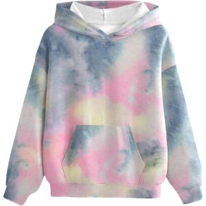 Arshiner Girls Tie Dye Sweatshirts Loose Casual Hoodies Long Sleeve Pullover Hooded Tops With Pockets(Pink & Gray)