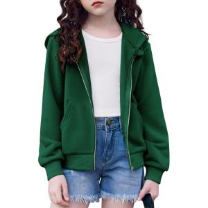 Arshiner Girls Zip Up Cropped Hoodies Teen Casual Long Sleeve Full-Zip Sweatshirts Jackets with Pockets(Bright Green)