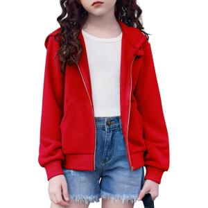 Arshiner Girls Zip Up Cropped Hoodies Teen Casual Long Sleeve Full-Zip Sweatshirts Jackets with Pockets(Deep Red)