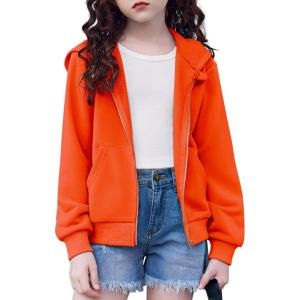Arshiner Girls Zip Up Cropped Hoodies Teen Casual Long Sleeve Full-Zip Sweatshirts Jackets with Pockets(Orange)