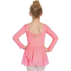 Arshiner Kids Girls Classic Long Sleeve Leotard Dance Ballet Dress(Z_dark Pink)