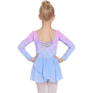 Arshiner Kids Girls Classic Long Sleeve Leotard Dance Ballet Dress(Z_shiny Mermaid)