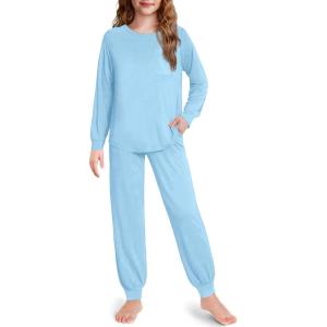 Arshiner Pajamas for Girls Long Sleeve Pjs Set Soft Lounge Sets Ankle Cuff Sleepwear(Blue)