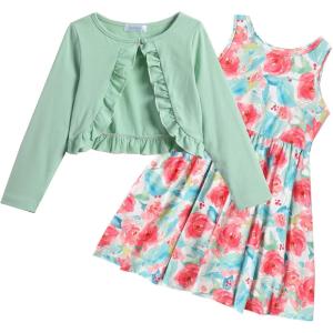 Arshiner Toddler Dress and Cardigan Girl Floral Print Sleeveless Sundress and Long Sleeve Shrugs Sets(Green-floral)