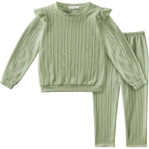 Arshiner Toddler Girl 2Pcs Ribbed Knit Clothes Ruffle Trim Long-sleeve Pullover Sweatshirt and Leggings Fall Outfits 1-6T(Ice Green)