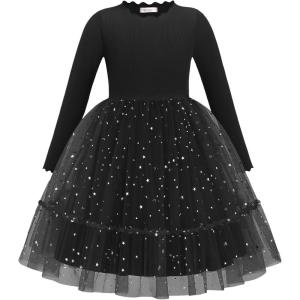 Arshiner Toddler Girl Tutu Dress Fall Winter Long Sleeve Star Sequin Holiday Party Tulle Dresses 2-6Y(Black)