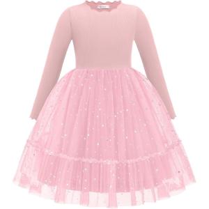 Arshiner Toddler Girl Tutu Dress Fall Winter Long Sleeve Star Sequin Holiday Party Tulle Dresses 2-6Y(Pink)