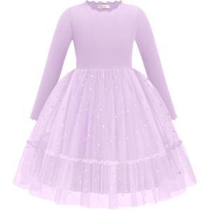 Arshiner Toddler Girl Tutu Dress Fall Winter Long Sleeve Star Sequin Holiday Party Tulle Dresses 2-6Y(Purple)