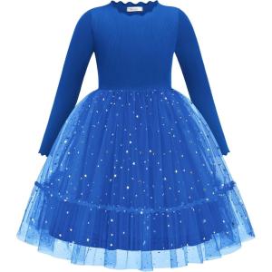 Arshiner Toddler Girl Tutu Dress Fall Winter Long Sleeve Star Sequin Holiday Party Tulle Dresses 2-6Y(Royal Blue)