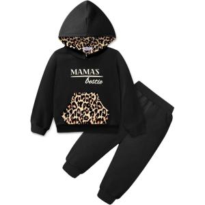 Arshiner Toddler Girl’s 2Pcs Outfits Clothing Sets Long Sleeve Hoodie Sweatshirt Pants Set with Pockets Fall Winter Clothes(Black Leopard)