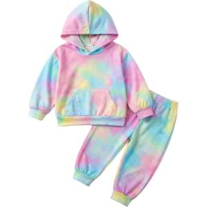 Arshiner Toddler Girl’s 2Pcs Outfits Clothing Sets Long Sleeve Hoodie Sweatshirt Pants Set with Pockets Fall Winter Clothes(Color Tie Dye)