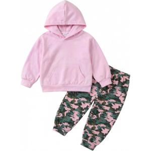 Arshiner Toddler Girl’s 2Pcs Outfits Clothing Sets Long Sleeve Hoodie Sweatshirt Pants Set with Pockets Fall Winter Clothes(Pink Camouflage)