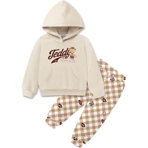 Arshiner Toddler Girl’s 2Pcs Outfits Clothing Sets Long Sleeve Hoodie Sweatshirt Pants Set with Pockets Fall Winter Clothes(Teddy Plaid)
