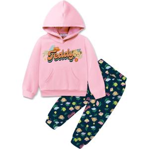Arshiner Toddler Girl’s 2Pcs Outfits Clothing Sets Long Sleeve Hoodie Sweatshirt Pants Set with Pockets Fall Winter Clothes(Teddy Spring)