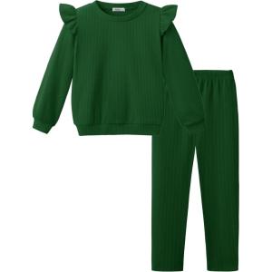 Arshiner Toddler Girls Clothes 2 Piece Outfits Ruffle Trim Long Sleeve Pullover Sweatshirts and Leggings Fall Clothing Sets(Green)