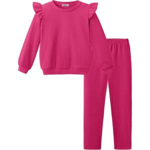 Arshiner Toddler Girls Clothes 2 Piece Outfits Ruffle Trim Long Sleeve Pullover Sweatshirts and Leggings Fall Clothing Sets(Rose Red)