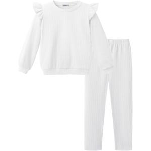 Arshiner Toddler Girls Clothes 2 Piece Outfits Ruffle Trim Long Sleeve Pullover Sweatshirts and Leggings Fall Clothing Sets(White)