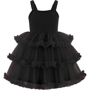 Arshiner Toddler Girls Tulle Dress Tiered Ruffle Fluffy Spaghetti Straps Tutu Dresses Summer Clothes 2-8 Years(Black)