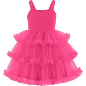 Arshiner Toddler Girls Tulle Dress Tiered Ruffle Fluffy Spaghetti Straps Tutu Dresses Summer Clothes 2-8 Years(Hot Pink)