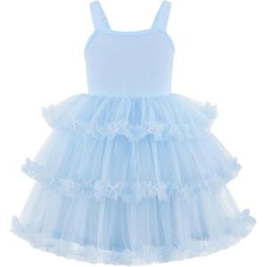 Arshiner Toddler Girls Tulle Dress Tiered Ruffle Fluffy Spaghetti Straps Tutu Dresses Summer Clothes 2-8 Years(Light Blue)