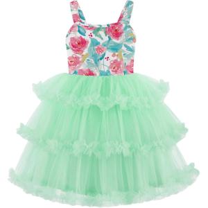 Arshiner Toddler Girls Tulle Dress Tiered Ruffle Fluffy Spaghetti Straps Tutu Dresses Summer Clothes 2-8 Years(Light Green Flower)