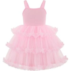 Arshiner Toddler Girls Tulle Dress Tiered Ruffle Fluffy Spaghetti Straps Tutu Dresses Summer Clothes 2-8 Years(Pink)