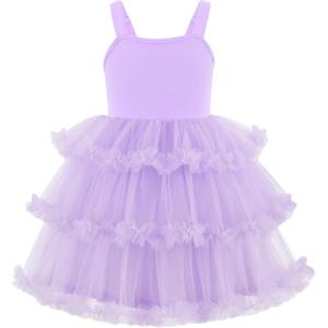 Arshiner Toddler Girls Tulle Dress Tiered Ruffle Fluffy Spaghetti Straps Tutu Dresses Summer Clothes 2-8 Years(Purple)