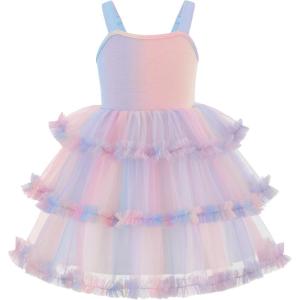 Arshiner Toddler Girls Tulle Dress Tiered Ruffle Fluffy Spaghetti Straps Tutu Dresses Summer Clothes 2-8 Years(Purple Rainbow)