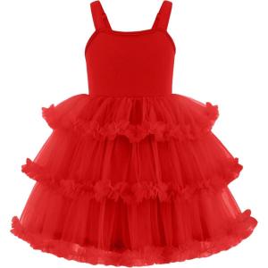 Arshiner Toddler Girls Tulle Dress Tiered Ruffle Fluffy Spaghetti Straps Tutu Dresses Summer Clothes 2-8 Years(Red)