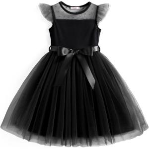 Arshiner Toddler Girls Tutu Dress Summer Contrast Mesh Party Dresses Cute Princess Tulle Sundress with Belt 2-8Y(Black)