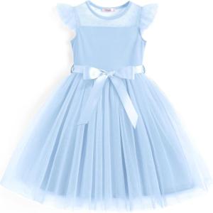 Arshiner Toddler Girls Tutu Dress Summer Contrast Mesh Party Dresses Cute Princess Tulle Sundress with Belt 2-8Y(Blue)