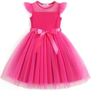 Arshiner Toddler Girls Tutu Dress Summer Contrast Mesh Party Dresses Cute Princess Tulle Sundress with Belt 2-8Y(Hot Pink)