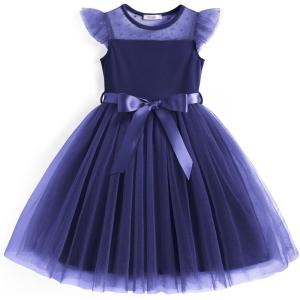 Arshiner Toddler Girls Tutu Dress Summer Contrast Mesh Party Dresses Cute Princess Tulle Sundress with Belt 2-8Y(Navy Blue)