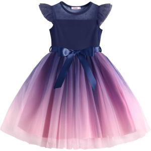 Arshiner Toddler Girls Tutu Dress Summer Contrast Mesh Party Dresses Cute Princess Tulle Sundress with Belt 2-8Y(Navy Blue+pink)