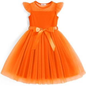 Arshiner Toddler Girls Tutu Dress Summer Contrast Mesh Party Dresses Cute Princess Tulle Sundress with Belt 2-8Y(Orange)