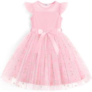 Arshiner Toddler Girls Tutu Dress Summer Contrast Mesh Party Dresses Cute Princess Tulle Sundress with Belt 2-8Y(Pink Flower)