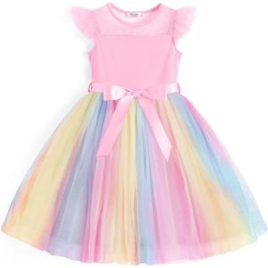 Arshiner Toddler Girls Tutu Dress Summer Contrast Mesh Party Dresses Cute Princess Tulle Sundress with Belt 2-8Y(Rainbow)