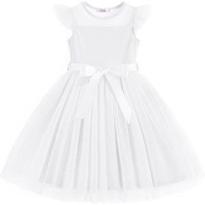 Arshiner Toddler Girls Tutu Dress Summer Contrast Mesh Party Dresses Cute Princess Tulle Sundress with Belt 2-8Y(White)