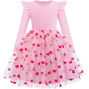 Arshiner Toddler Girls Tutu Dresses Long Sleeve Ruffle Fall Winter Holiday Star Sequin Tulle Dress 2-6Y(Pink Heart)