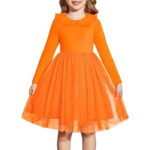 Arshiner Toddler Tutu Dress Girls Long Sleeve Fall Winter Peter Pan Collar Party Tulle Dresses for 2-6Y(Orange)