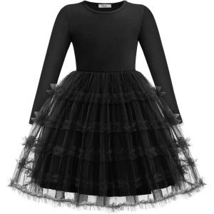 Arshiner Toddler Tutu Dress Girls Long Sleeve Fall Winter Ruffle Tiered Holiday Party Tulle Dresses(Black)
