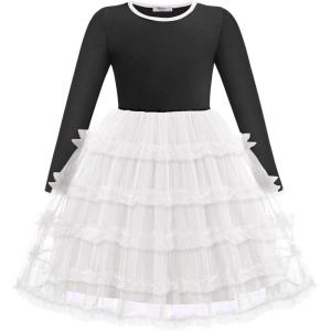 Arshiner Toddler Tutu Dress Girls Long Sleeve Fall Winter Ruffle Tiered Holiday Party Tulle Dresses(Black White)