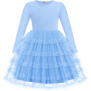 Arshiner Toddler Tutu Dress Girls Long Sleeve Fall Winter Ruffle Tiered Holiday Party Tulle Dresses(Blue)