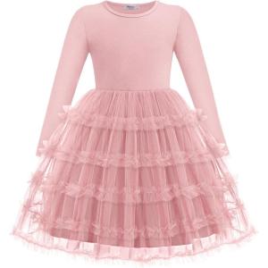 Arshiner Toddler Tutu Dress Girls Long Sleeve Fall Winter Ruffle Tiered Holiday Party Tulle Dresses(Pink)