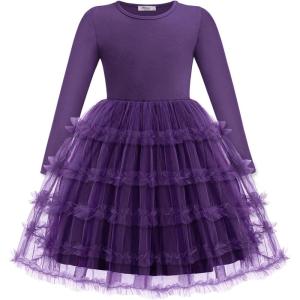 Arshiner Toddler Tutu Dress Girls Long Sleeve Fall Winter Ruffle Tiered Holiday Party Tulle Dresses(Purple)